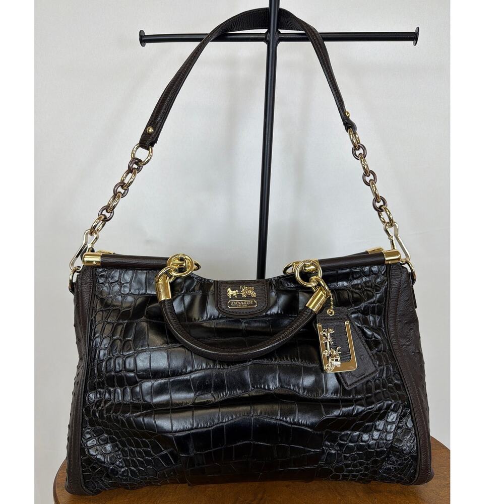 NWT Coach Black Leather Gold Detail Removable Shoulder Strap Satchel Bag